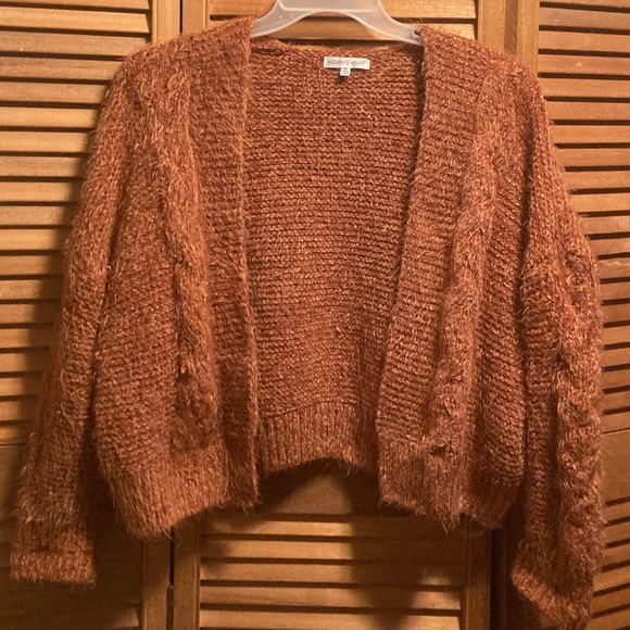 Woven Heart Rust Soft, Fuzzy and Cuddly Cropped Cardigan - Picture 16 of 16